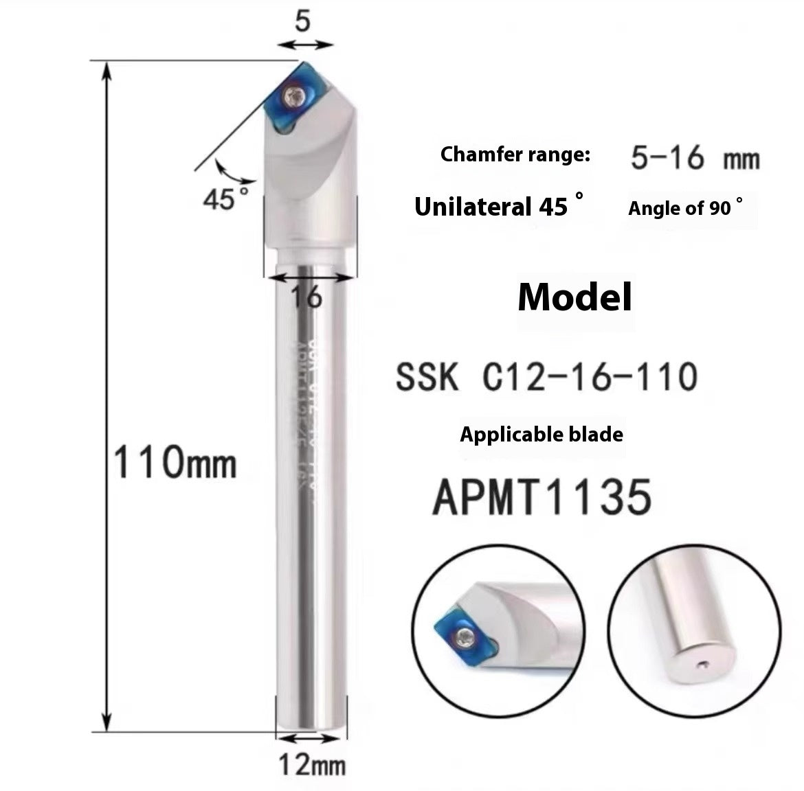 1144-Shedding type fixed-point chamfering cutter 30 degree 45 degree 60 degree chamfering cutter bar SSK/SSP/TCM/SSY/SSO/SSH Shandong Denso Pricision Tools Co.,Ltd.